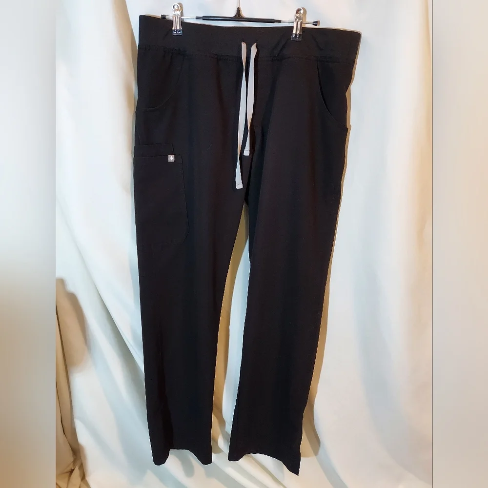 Figs Men's Technical Collection Black Scrub Pants with Gray Drawstring - L
